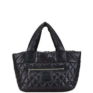 CHANEL Coco Mark Cocoon PM Tote Bag A48610 Black Nylon Leather Women's